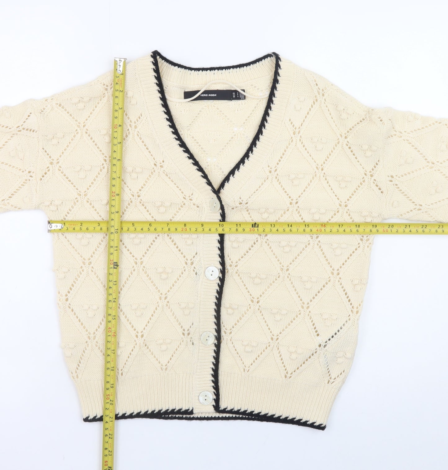 Vero Moda Women Beige Knit V-Neck Cardigan Size S