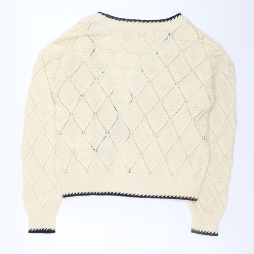 Vero Moda Women Beige Knit V-Neck Cardigan Size S
