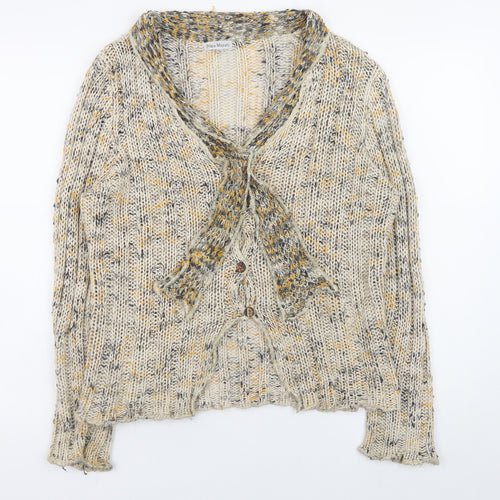 Nina Murati Women Beige Chunky Knit Button Cardigan L Relaxed Fit