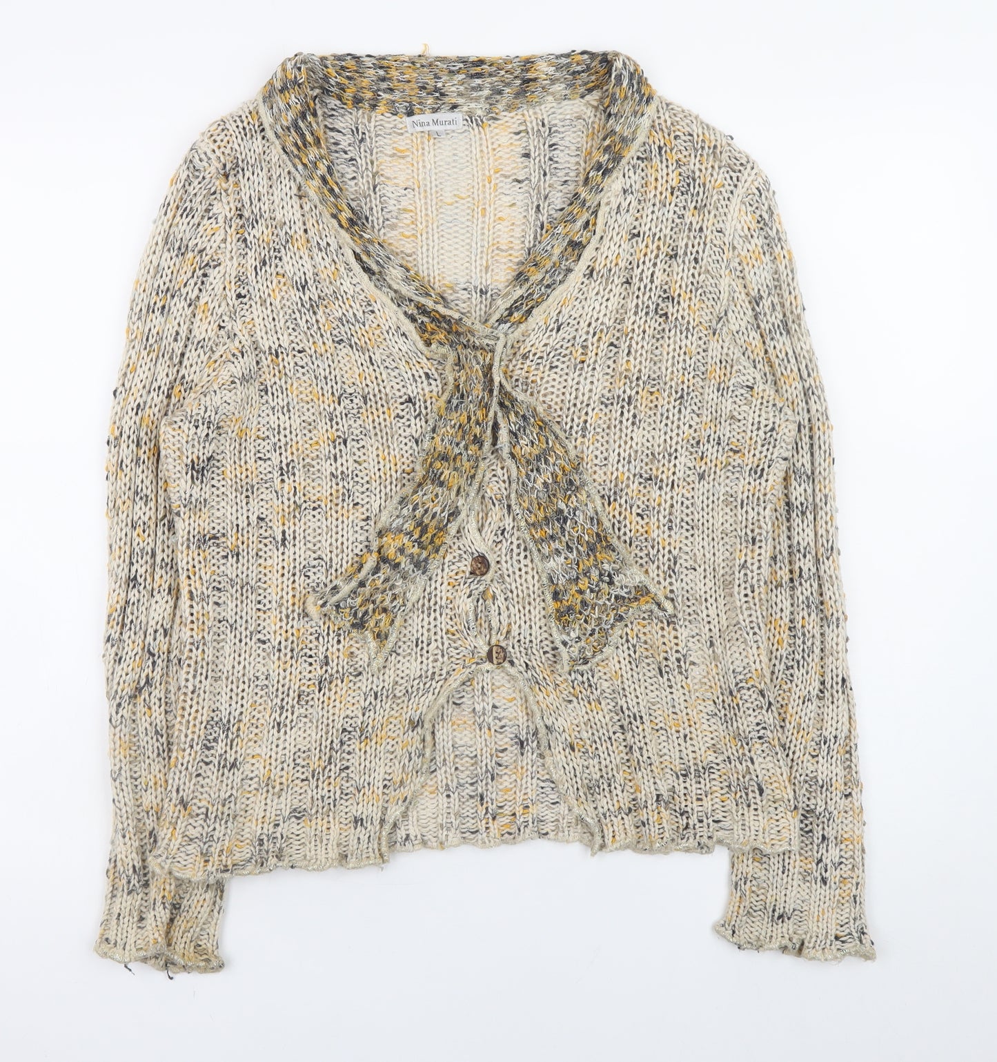 Nina Murati Women Beige Chunky Knit Button Cardigan L Relaxed Fit