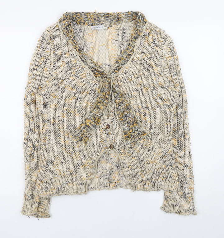 Nina Murati Women Beige Chunky Knit Button Cardigan L Relaxed Fit