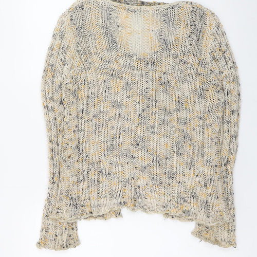 Nina Murati Women Beige Chunky Knit Button Cardigan L Relaxed Fit