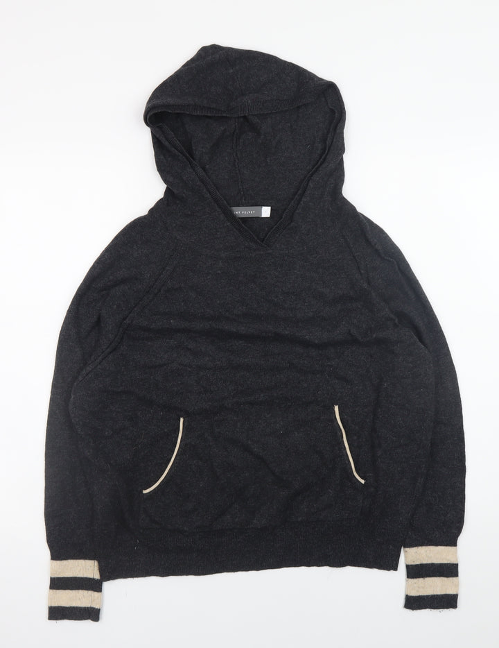 Mint Velvet Women Black Small Hooded Star Knit V-Neck Pullover Jumper
