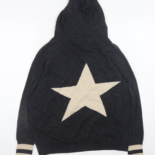 Mint Velvet Women Black Small Hooded Star Knit V-Neck Pullover Jumper