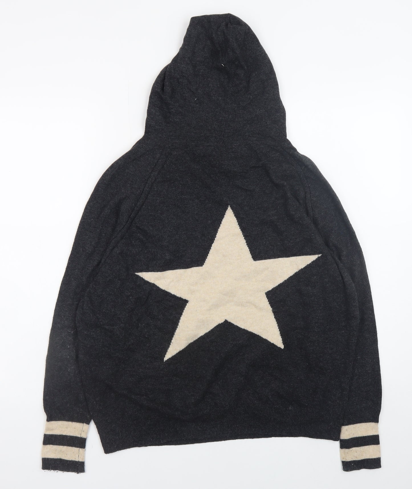 Mint Velvet Women Black Small Hooded Star Knit V-Neck Pullover Jumper