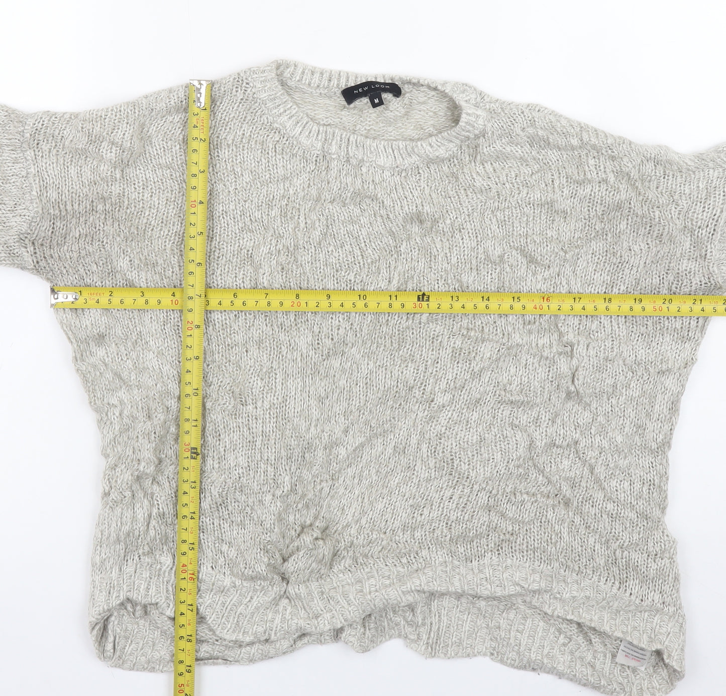 New Look Women's Grey Cable-Knit Pullover Jumper Size M
