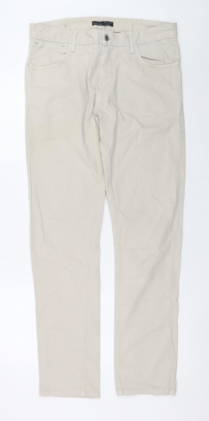 Zara Man Beige Regular Fit Straight Jeans Men 32W Basic Stretch Denim