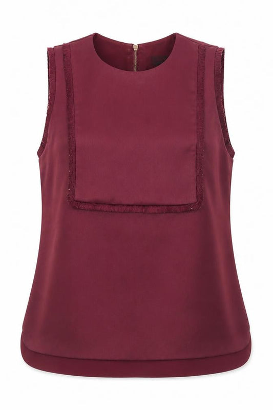 Front view of Ted Baker Women’s Red Sleeveless Satin Blouse, size UK 12