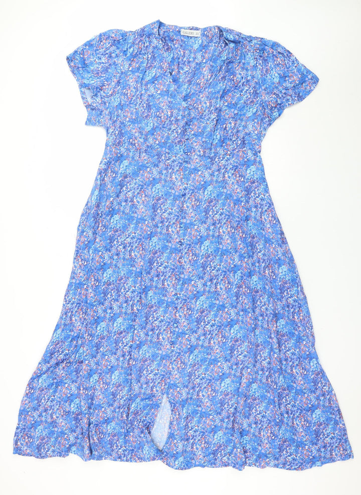 Gallery Women Blue Floral Fit & Flare Midi Dress UK 14