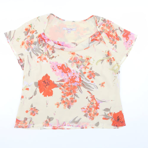 Jacques Vert Women's Beige Floral Chiffon Blouse UK 16