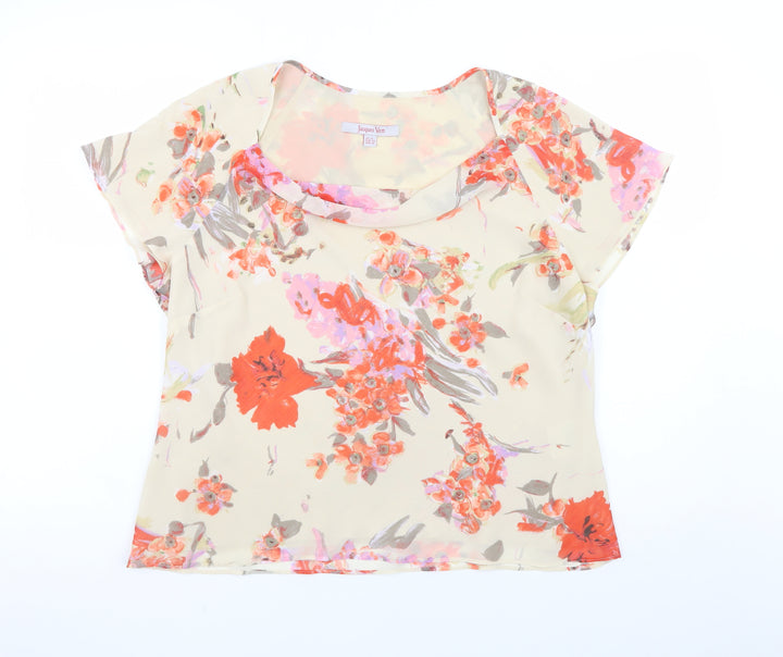 Jacques Vert Women's Beige Floral Chiffon Blouse UK 16