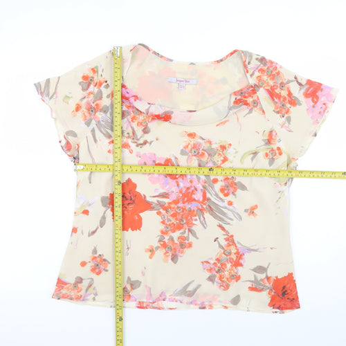 Jacques Vert Women's Beige Floral Chiffon Blouse UK 16