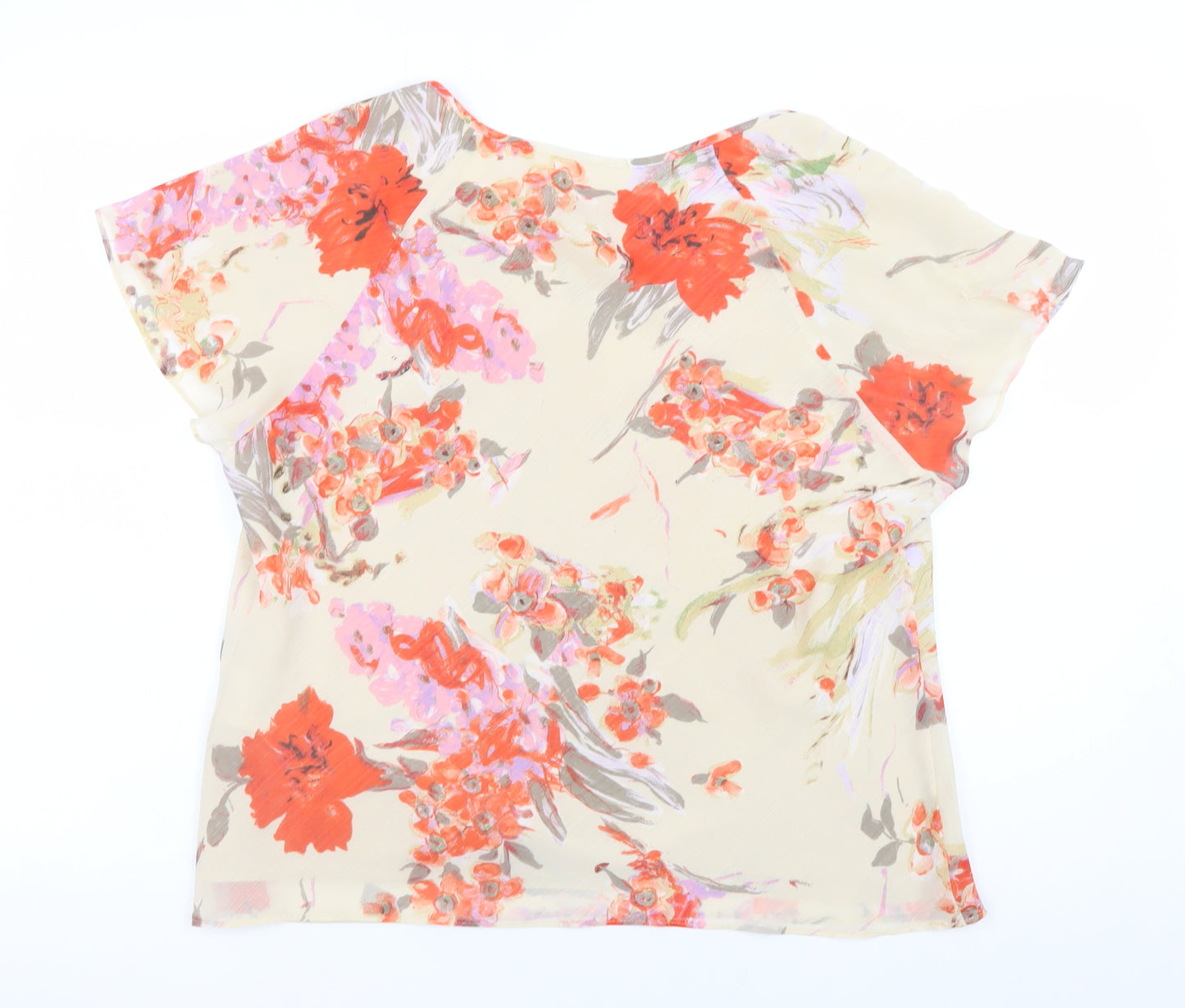 Jacques Vert Women's Beige Floral Chiffon Blouse UK 16