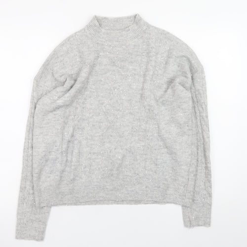 Apricot Womens Grey Mock Neck Sequin Cable Knit Jumper UK 12