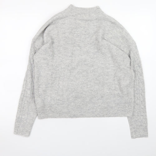 Apricot Womens Grey Mock Neck Sequin Cable Knit Jumper UK 12