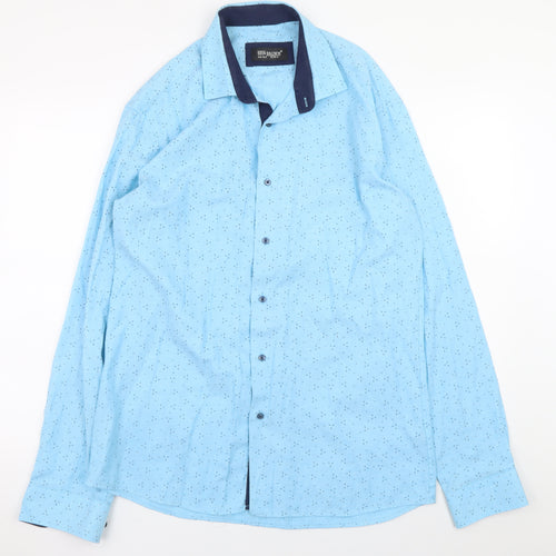 Ben Brown Men Blue Long Sleeve Regular Fit Cotton Blend Button-Up Shirt Size L