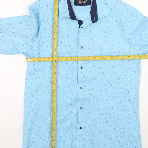 Ben Brown Men Blue Long Sleeve Regular Fit Cotton Blend Button-Up Shirt Size L