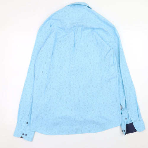 Ben Brown Men Blue Long Sleeve Regular Fit Cotton Blend Button-Up Shirt Size L