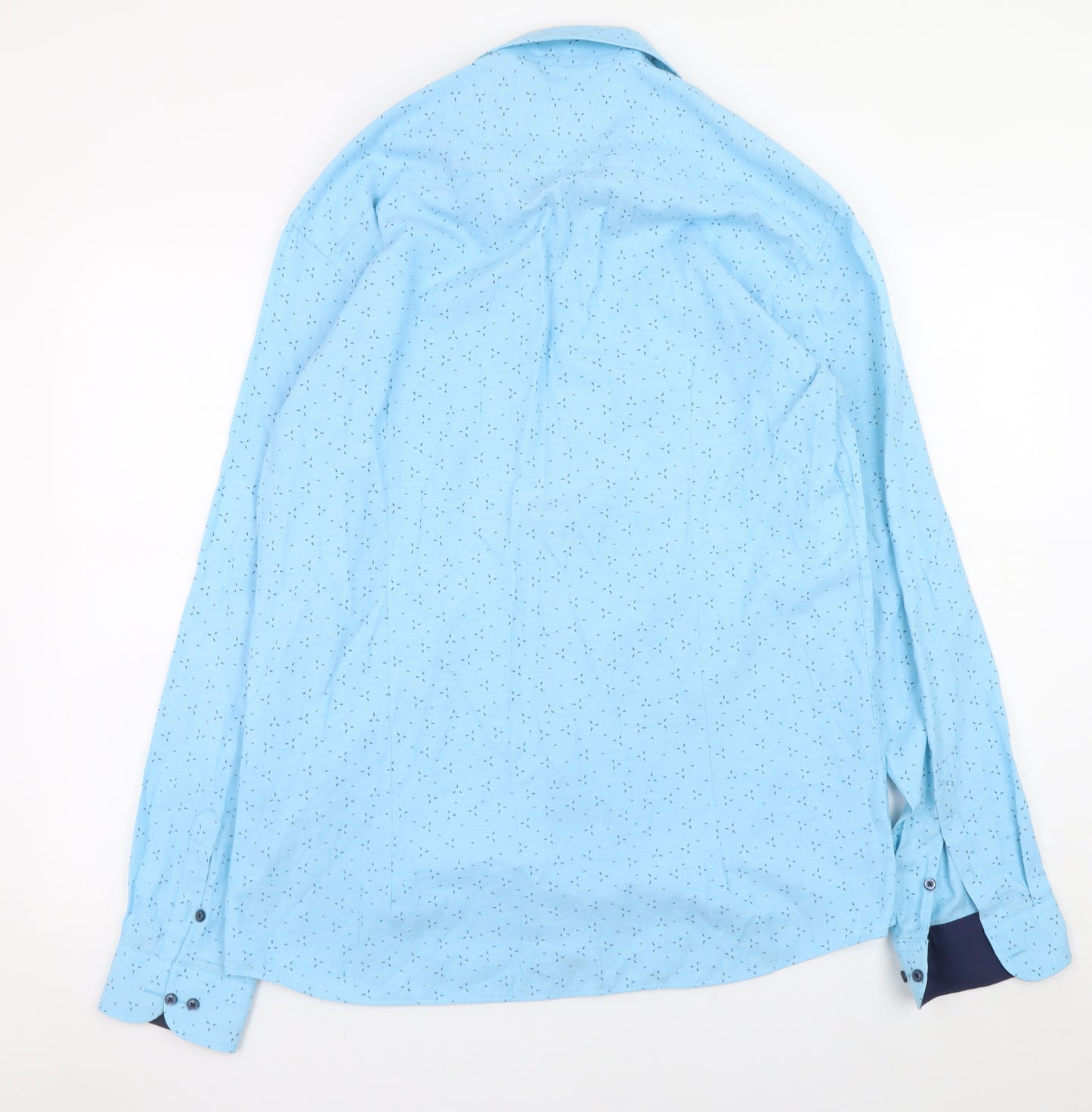 Ben Brown Men Blue Long Sleeve Regular Fit Cotton Blend Button-Up Shirt Size L