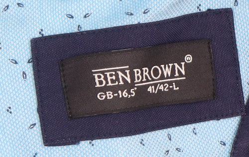Ben Brown Men Blue Long Sleeve Regular Fit Cotton Blend Button-Up Shirt Size L