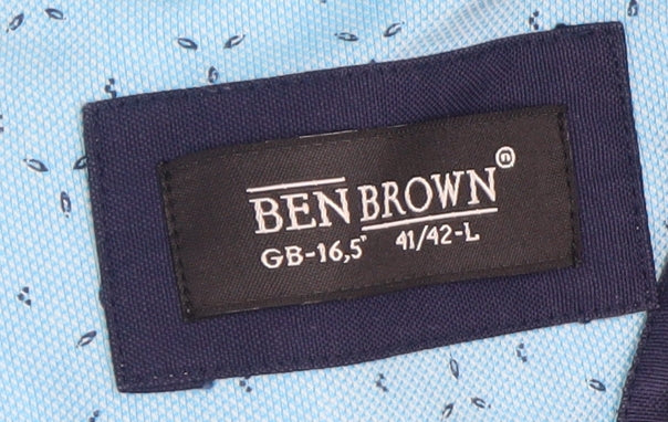 Ben Brown Men Blue Long Sleeve Regular Fit Cotton Blend Button-Up Shirt Size L