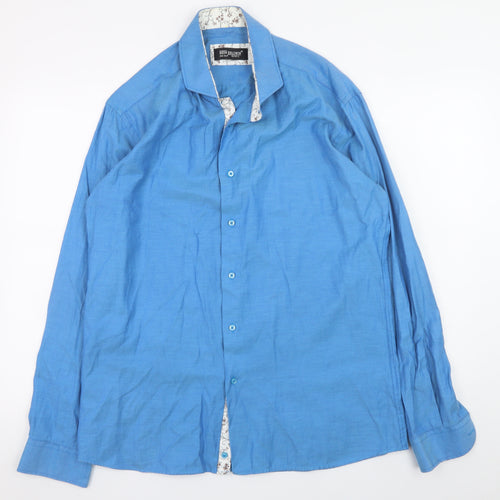 Ben Brown Men's Blue Long Sleeve Cotton Blend Button-Up Shirt L 42in
