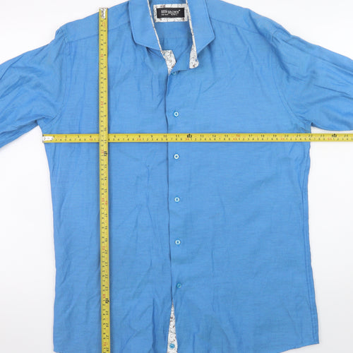 Ben Brown Men's Blue Long Sleeve Cotton Blend Button-Up Shirt L 42in