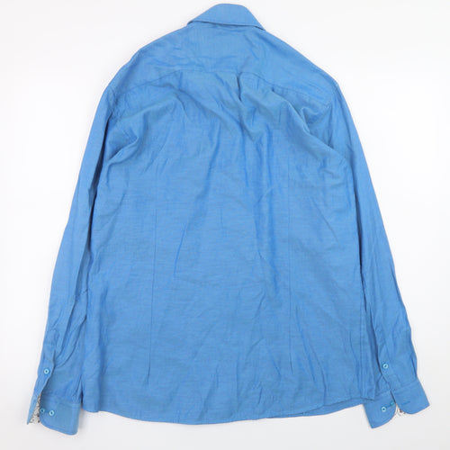 Ben Brown Men's Blue Long Sleeve Cotton Blend Button-Up Shirt L 42in