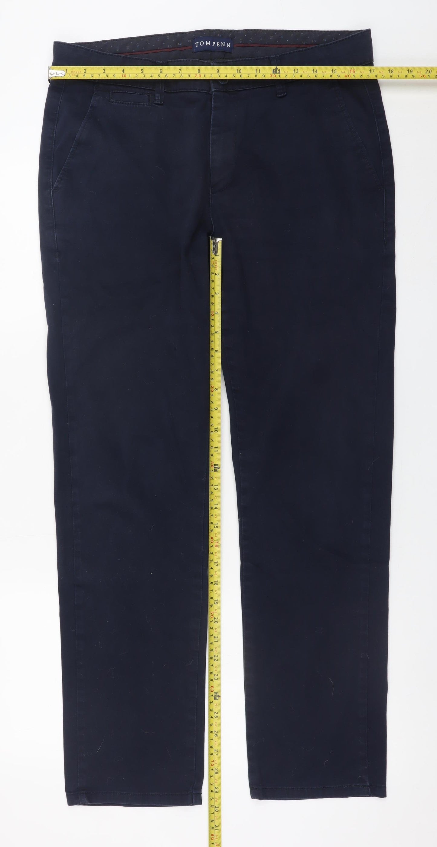 Tom Penn Men's Blue Chino Trousers W34 L30 Cotton Stretch