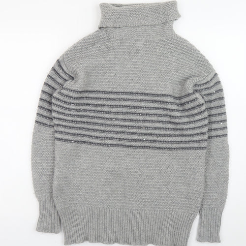 Paul Costelloe Living Women’s Grey Striped Roll Neck Merino Wool Jumper XS