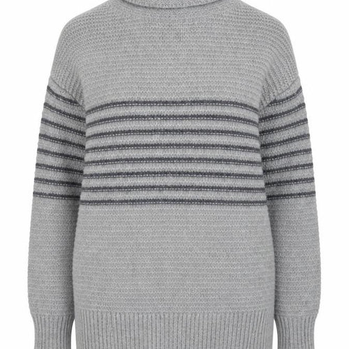 Paul Costelloe Living Women’s Grey Striped Roll Neck Merino Wool Jumper XS