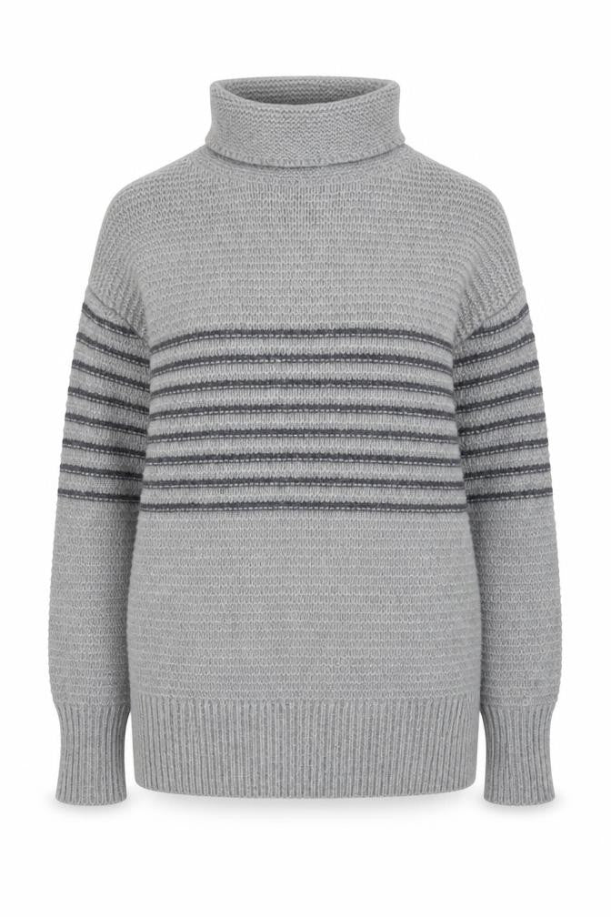 Paul Costelloe Living Women’s Grey Striped Roll Neck Merino Wool Jumper XS