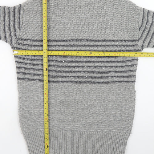 Paul Costelloe Living Women’s Grey Striped Roll Neck Merino Wool Jumper XS