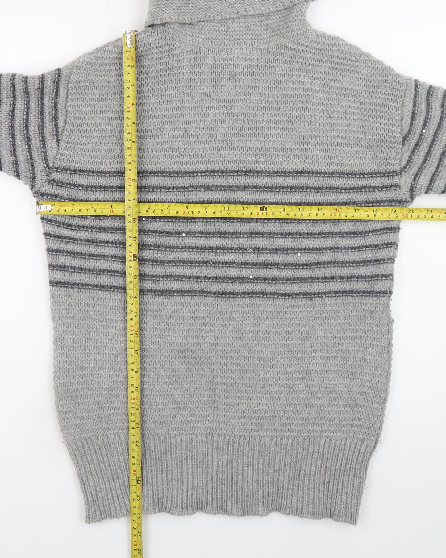 Paul Costelloe Living Women’s Grey Striped Roll Neck Merino Wool Jumper XS