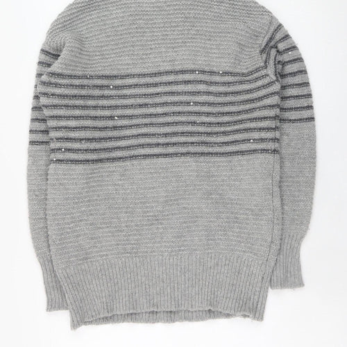 Paul Costelloe Living Women’s Grey Striped Roll Neck Merino Wool Jumper XS