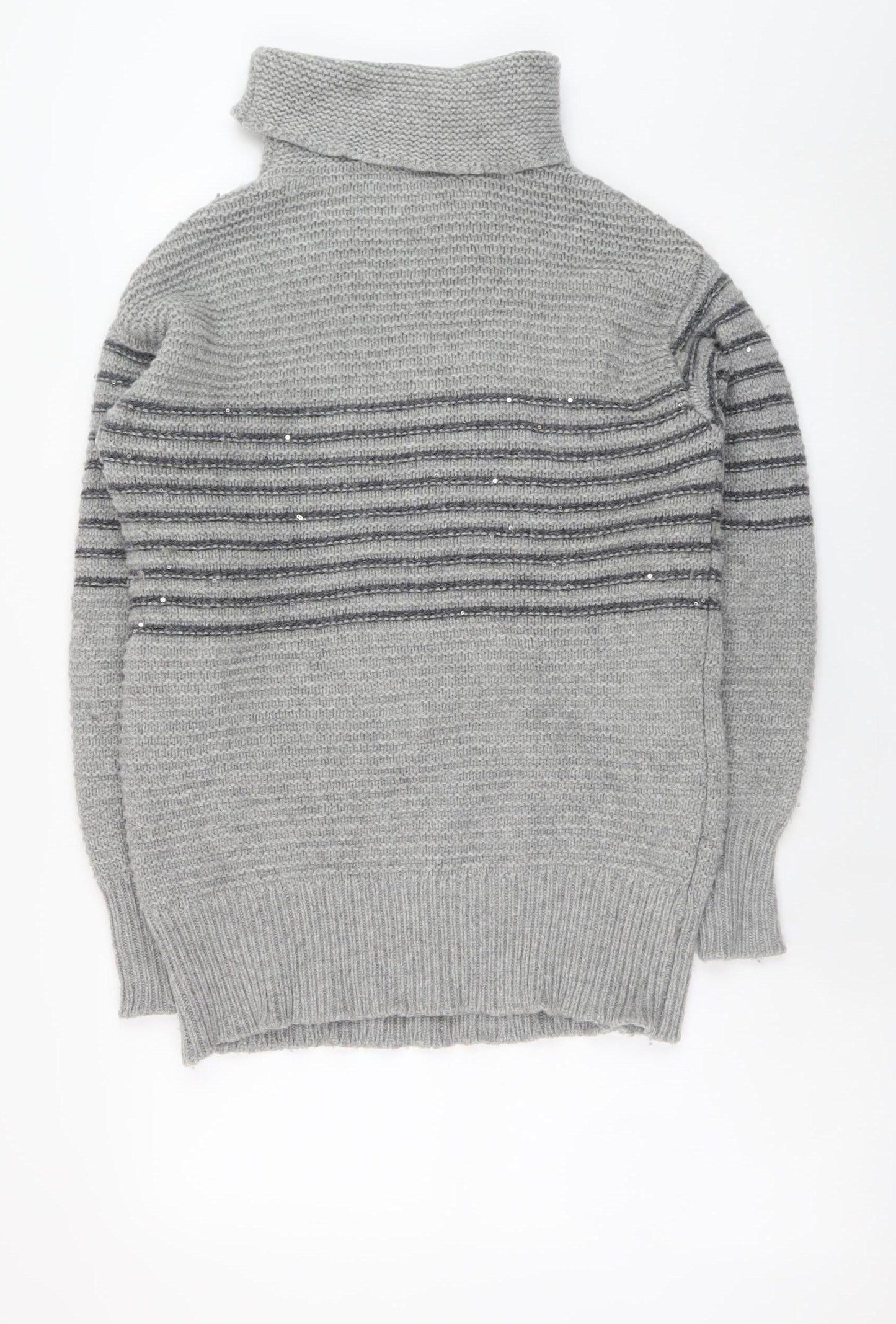 Paul Costelloe Living Women’s Grey Striped Roll Neck Merino Wool Jumper XS
