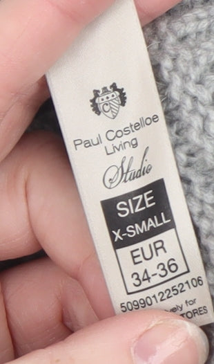 Paul Costelloe Living Women’s Grey Striped Roll Neck Merino Wool Jumper XS