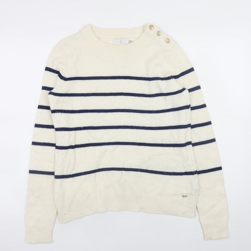 Henri Lloyd Women's Ivory Striped Crew Neck Wool Blend Jumper M