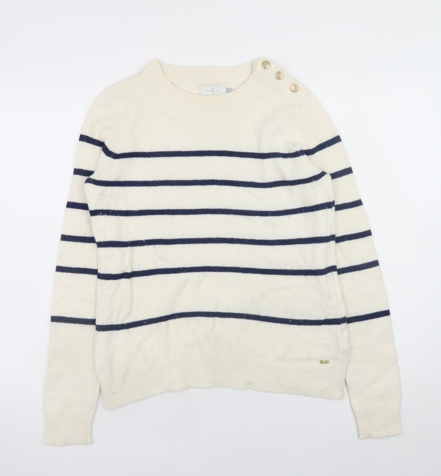 Henri Lloyd Women's Ivory Striped Crew Neck Wool Blend Jumper M
