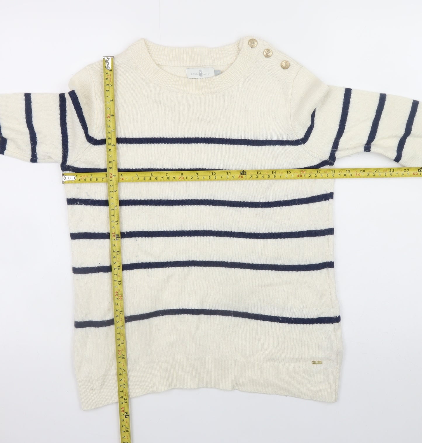 Henri Lloyd Women's Ivory Striped Crew Neck Wool Blend Jumper M
