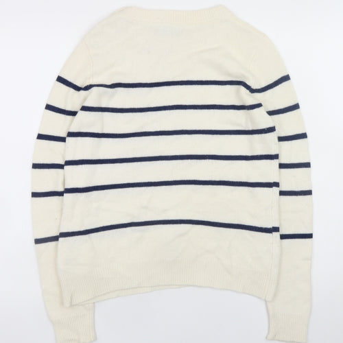 Henri Lloyd Women's Ivory Striped Crew Neck Wool Blend Jumper M