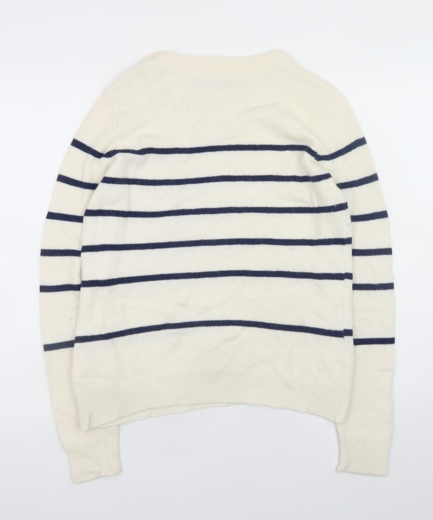 Henri Lloyd Women's Ivory Striped Crew Neck Wool Blend Jumper M