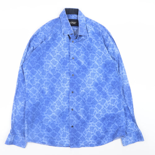 Ben Brown Men's Blue Paisley Cotton Long Sleeve Button-Up Shirt L