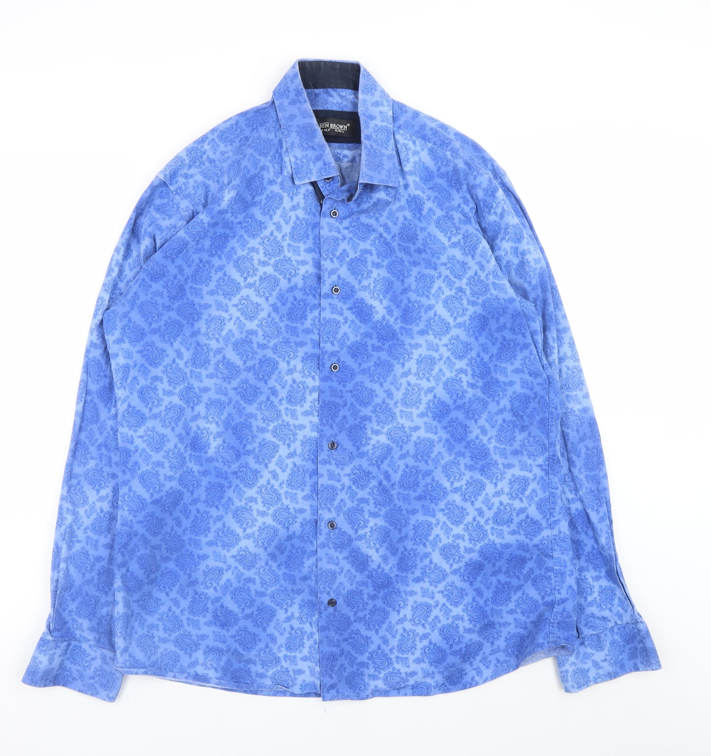 Ben Brown Men's Blue Paisley Cotton Long Sleeve Button-Up Shirt L