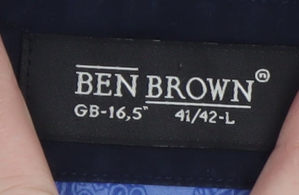 Ben Brown Men's Blue Paisley Cotton Long Sleeve Button-Up Shirt L