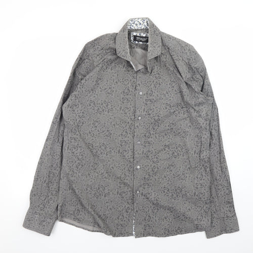 Ben Brown Men's Grey Geometric Cotton Long Sleeve Button-Up Shirt Size L