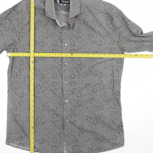 Ben Brown Men's Grey Geometric Cotton Long Sleeve Button-Up Shirt Size L
