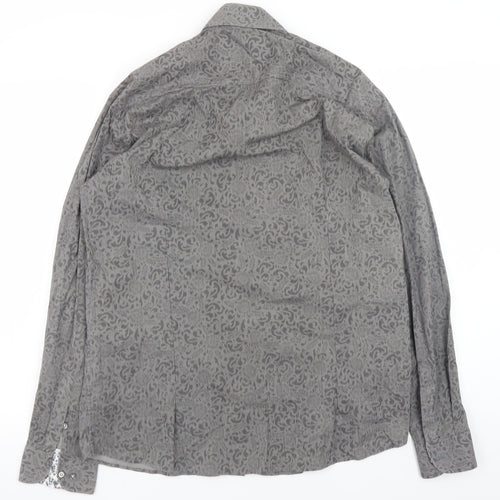 Ben Brown Men's Grey Geometric Cotton Long Sleeve Button-Up Shirt Size L