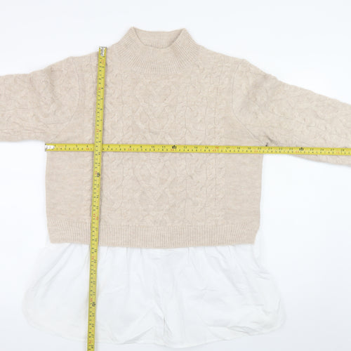 New Look Women's Beige High Neck Cable-Knit Pullover Jumper UK 16