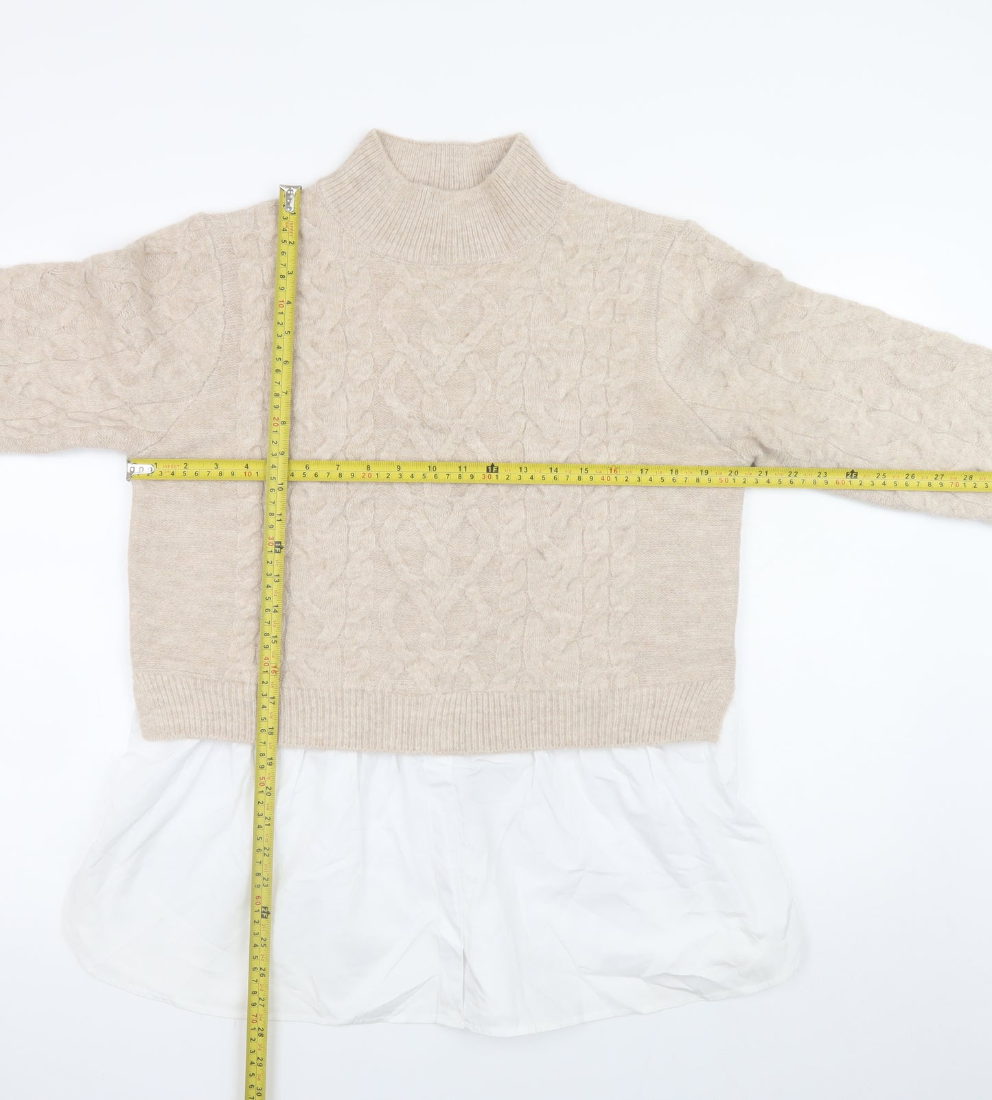 New Look Women's Beige High Neck Cable-Knit Pullover Jumper UK 16
